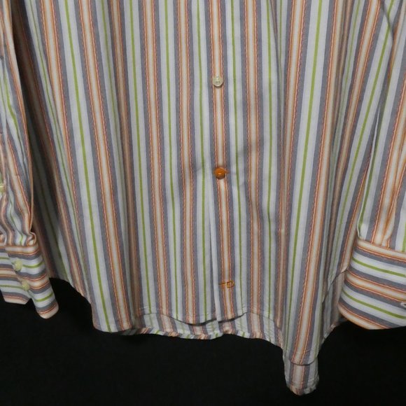TD THOMAS DEAN | large | Striped Button Down Long Sleeve Shirt | 100% Cotton - Picture 7 of 16